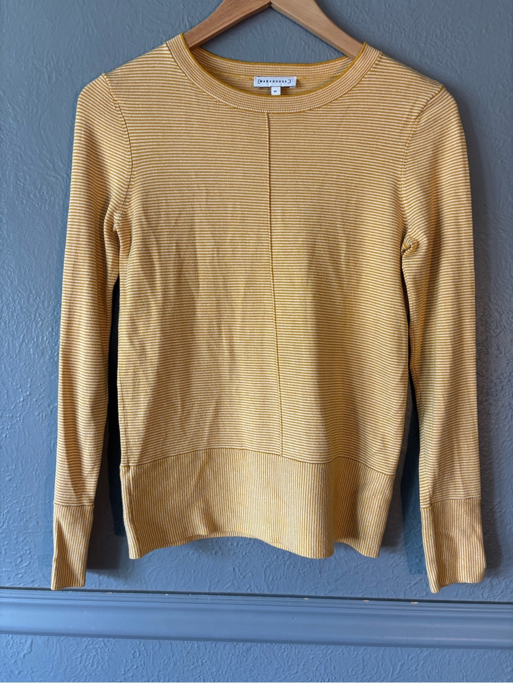 Warehouse Mustard White Striped Knit Jumper Sweater Size 10
